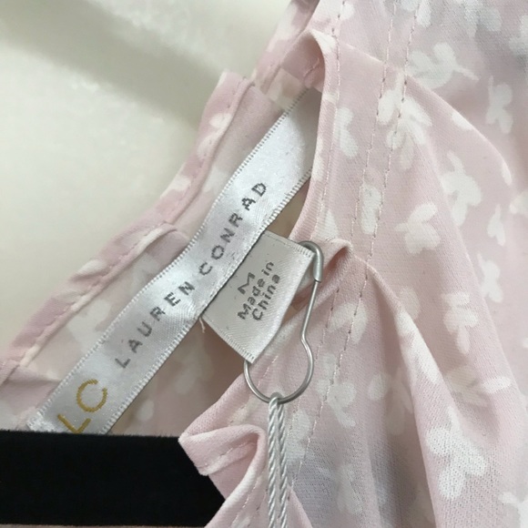LC Lauren Conrad Pleated Top (Pink Leaf Print) - Picture 3 of 6